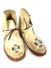 Vtg RETRO Child's Beaded Moccasins Leather Cute Wearable 1950s-60s 7.5" long
