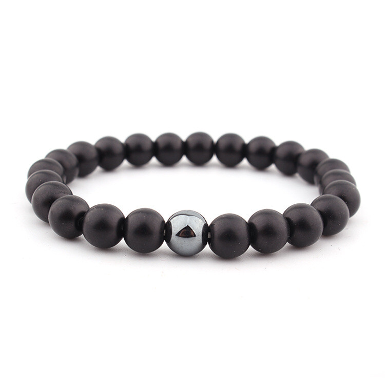 PRECIOUS-GEMS Men's Black Onyx & Gray Moonstone Bead Bracelet - 8mm Stretch, AAA Quality
