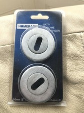 DOOR LOCK COVER SATIN Chrome Finish 50mm Door FURNITURE Escutcheon 2Pc Homebase