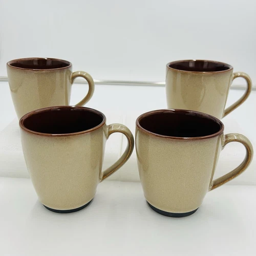Sango NOVA BROWN #4933 12 oz Coffee Tea Mugs Stoneware Dinnerware Set of 4