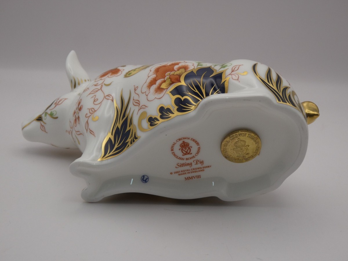 工芸品 Crown Derby Sitting Pig 美術品・アンティーク・コレクション