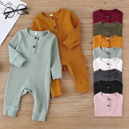 Baby Ribbed Cotton Romper Long Sleeve Jumpsuit 0–24M
