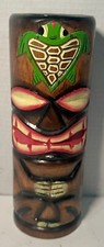 Tiki Totem Pole Candle Holder Hand Carved Wood With Glass/Candle Insert 10" Tall