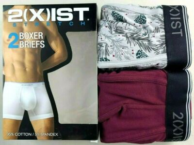 2(X)IST Men's Boxer Briefs 2 Pack M or L Black Red Pine Logo Cotton Stretch New