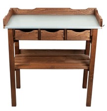 mgc24 Pflanztisch 78x38x82cm Kiefer dunkelbraun, verzinkte Arbeitsplatte mit 3 S