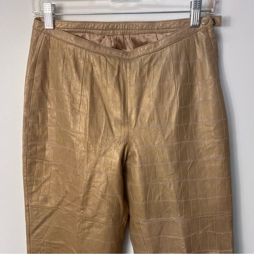 Pelle Studio Wilson's 1980s Vintage Tan Leather Pants Embossed Women'sSize 6 - Picture 2 of 13
