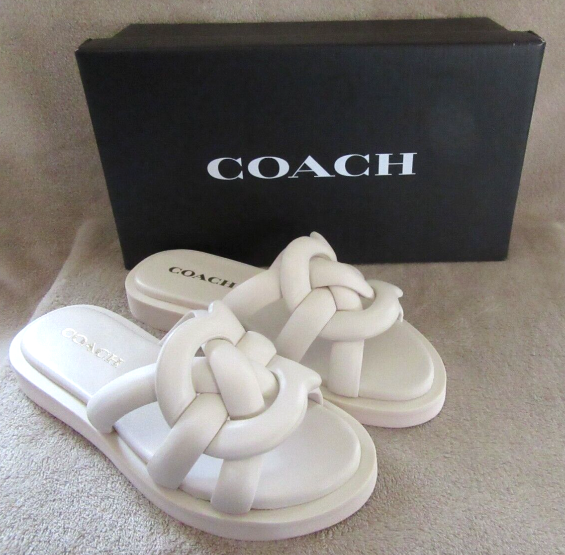 COACH C8983 Georgie Chalk White Leather Open Toe Sandals Shoes 6 B