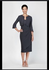 NWT Alex Evenings Black Gunmetal Cascading Midi Tank Dress Glitter Jacket Size 8