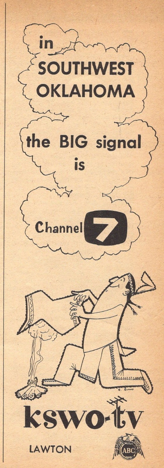 Kswo 1957 KSWO TV AD~OKLAHOMA~HALF PAGE TELEVISION PROMO~Indian Smoke ...