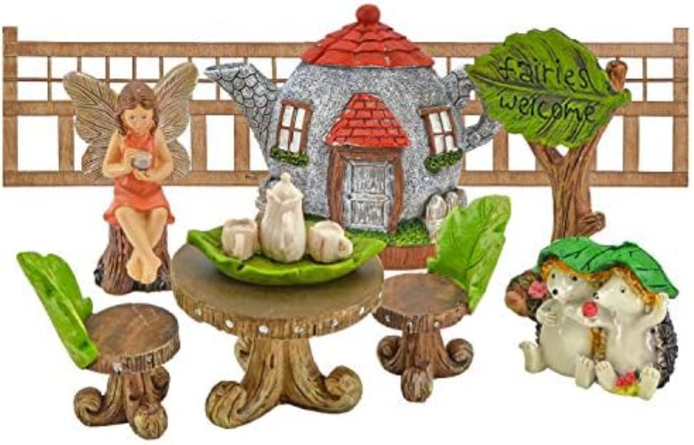 Arcadia Tea Party Fairy Garden Kit - 11 pezzi, resina