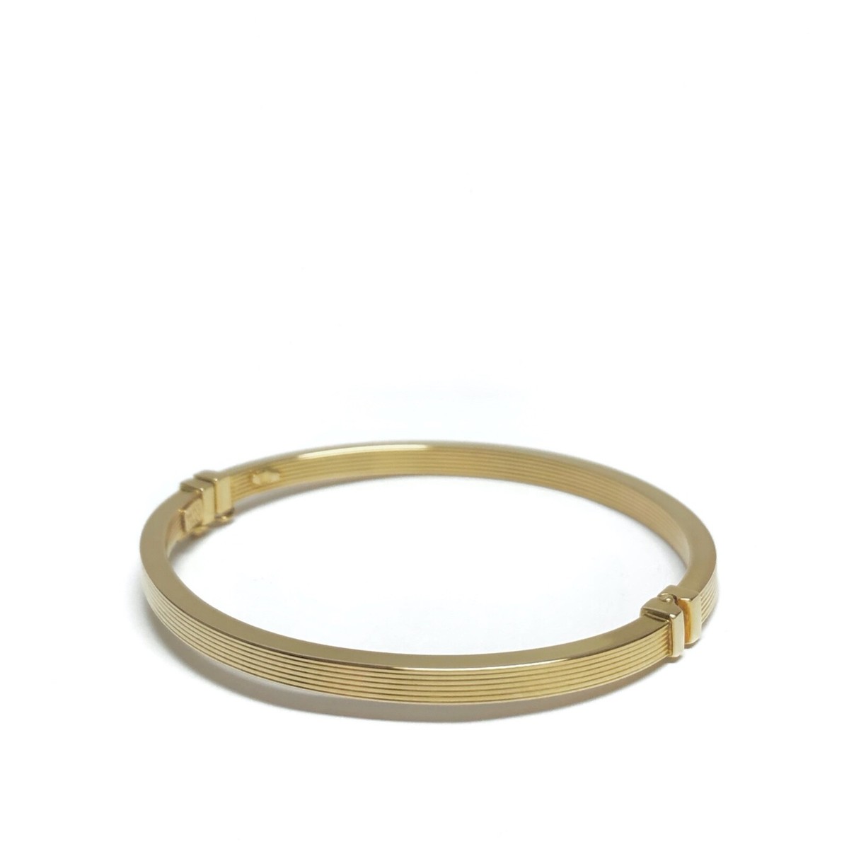 Italian 14K Yellow Gold 4mm Ribbed Square Tube Hinged Bangle Bracelet - Main Image