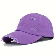 Purple Distressed Baseball Ball Cap Hat Dad Solid Blank, Plain Men Women Cotton