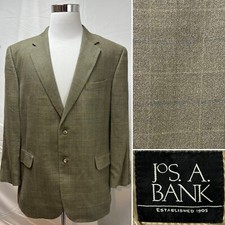 Jos. A. Bank Men's 46R Silk/Wool Blend Taupe Plaid 2-Button Blazer Jacket Coat