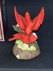 Two Cardinal Figurine Music Box Porcelain Red Birds on Floral Branch 7” Tall — photo 2