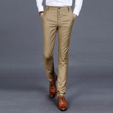Casual Pencil Pants Mens Slim Fit Skinny Fashion Business Formal Dress Trousers