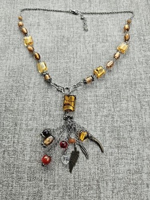 Handmade Artisan Glass Beaded With Charms. Hearts Feather, Leaves,and Chili