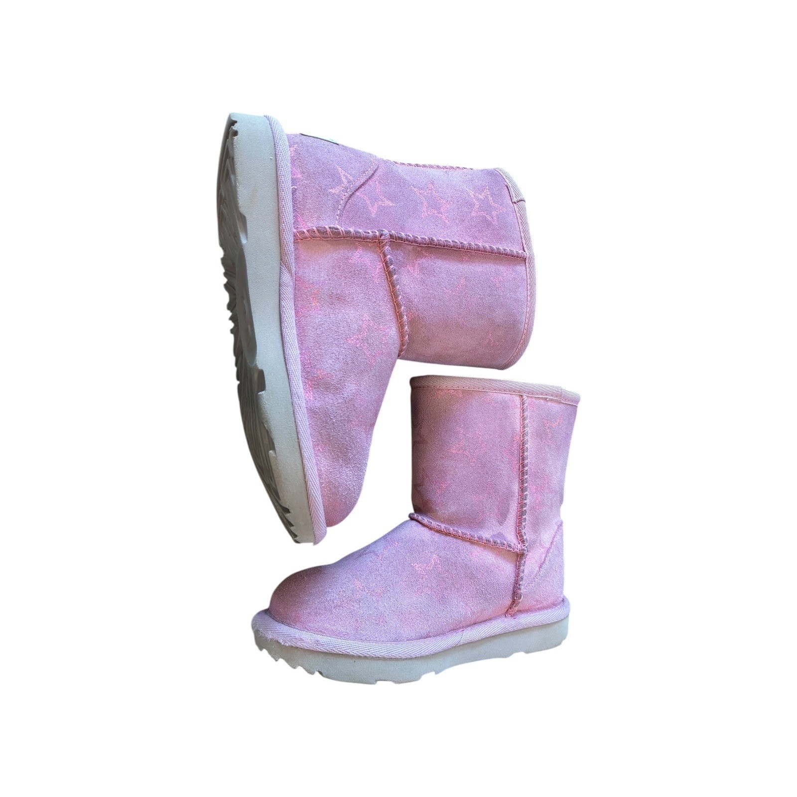 UGG Pink Star Print Sheepskin Lined Boots Kids Size 11 Youth image 7