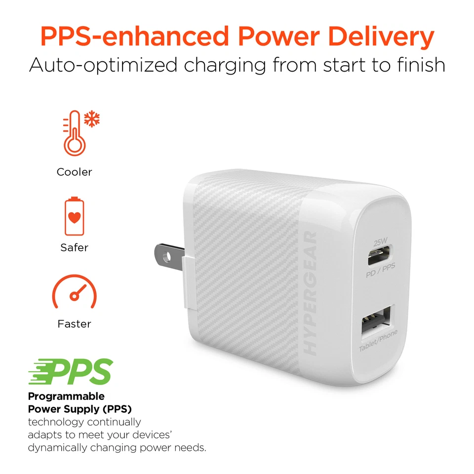 HyperGear SpeedBoost 25W USB-C PD + 12W USB Fast Wall Charger with PPS and Cable - Image 3 of 4