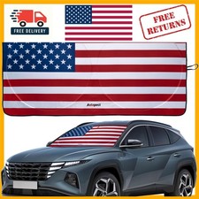 Universal Fit American Flag Windshield Sunshade - Large Lightweight Patriotic