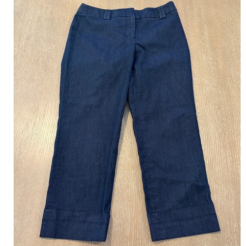 Ann Taylor, Ann Taylor LOFT Women's Size 2 Dark Wash Denim Trouser Pants Wide Leg Cuffed Hem