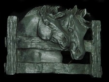 TH03152 NOS VINTAGE 1970s  TWO HORSES  WESTERN  COWBOY BELT BUCKLE