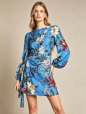 NWOT Farm Rio Blue Surreal Flowers Wrap Long Sleeve Mini Dress Size XL