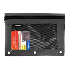 BAZIC Black 3-Ring Pencil Pouch w/ Mesh Window, pack of 24