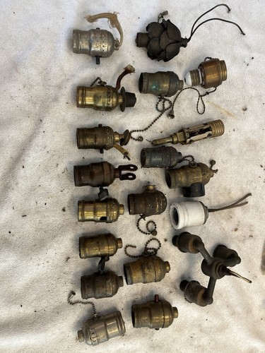 Lot Of Antique Vintage Lamp Sockets Dim Hubbell Bryant Weber Deco Nouveau