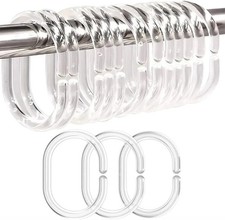 24 PCS Shower Curtain Rings,Plastic Shower Curtain Hooks,C-Shaped Rings Clear