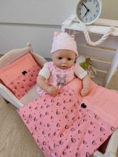 Herzchen❤Puppenbettwäsche❤PuppenwagenGarnitur❤lachsfarben❤ Baby Born HandmadeNeu