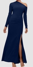 Betsy  Adam Women Blue One-Shoulder Side-Slit Gown Dress Size 6