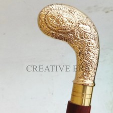 Solid Brass Victorian Golf Handle Brown Wooden Shaft Walking Stick Cane gift