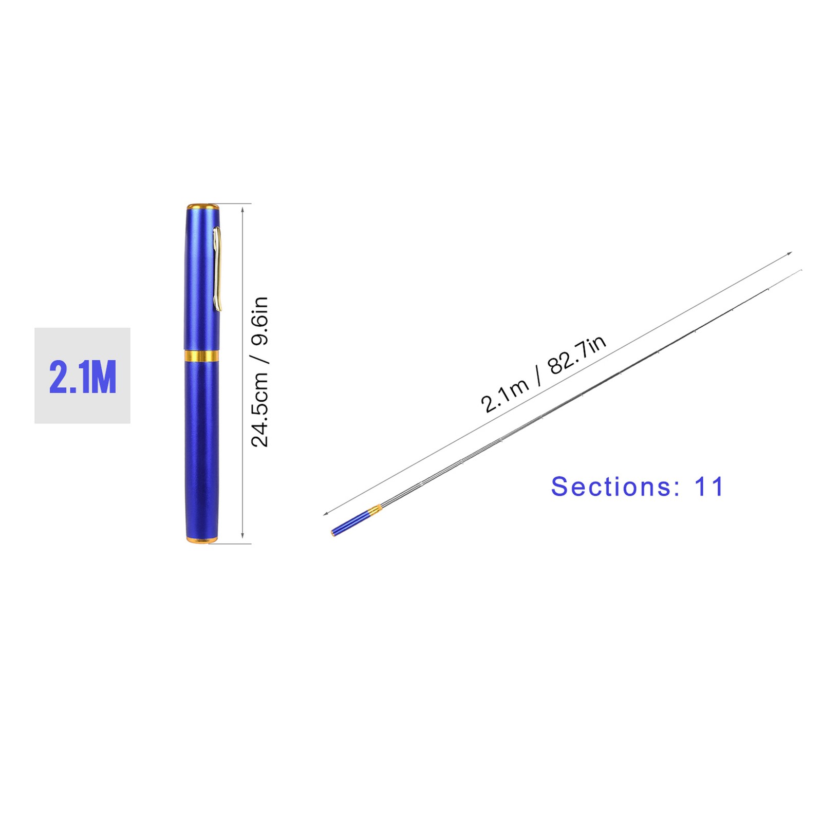 BLUE 2.1M Telescopic Pocket Pen Fishing Rod Mini Fishing Pole Fishing Access BL