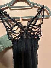La Senza Strappy Open Bust Black Babydoll Large L Lingerie Top Cage Open Back