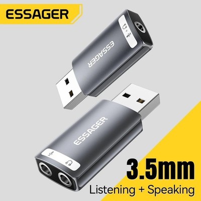 Essager Externe USB Soundkarte auf 3,5mm Audio Mikrofon Adapter Stereo PC Laptop