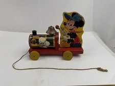 Vintage Fisher Price Mickey Mouse Choo-Choo Pull Toy – No. 485 Very Good Working