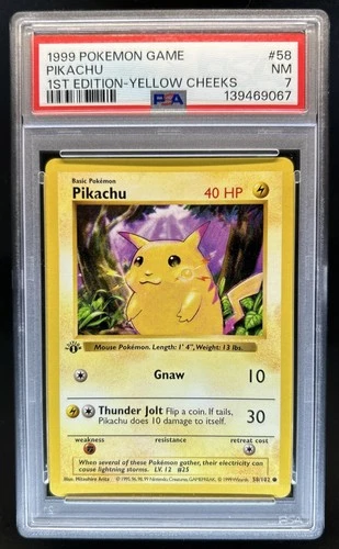 1999 Pokemon Pikachu Yellow Cheeks Common Rated Rookie Error #58/102 PSA 7