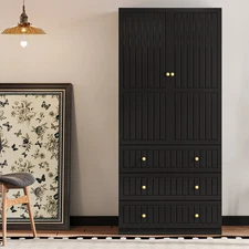 2 Door Armoire with 3 Drawers Black Freestanding Closet Wardrobe