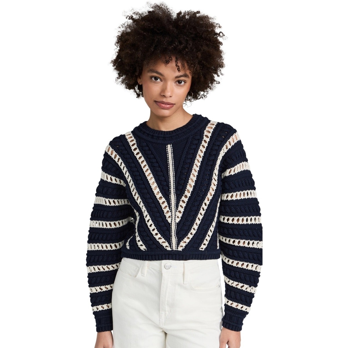 Ba&Sh Gardy Crochet Crewneck Pullover Sweater In Marine Navy White Sz 1 US S