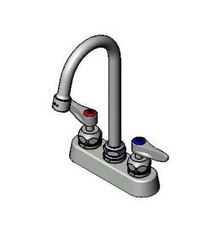 T S Brass 4" Deck Mount Workboard Faucet w/ 4-3/8" Swing Gooseneck
