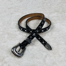 ARIAT Belt Size 36 Bling Silver Rhinestone Western Black Leather Skinny