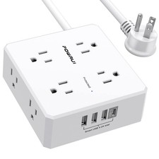 10Ft Surge Protector Power Strip - Flat Plug Extension Cord with 10 Ft, White