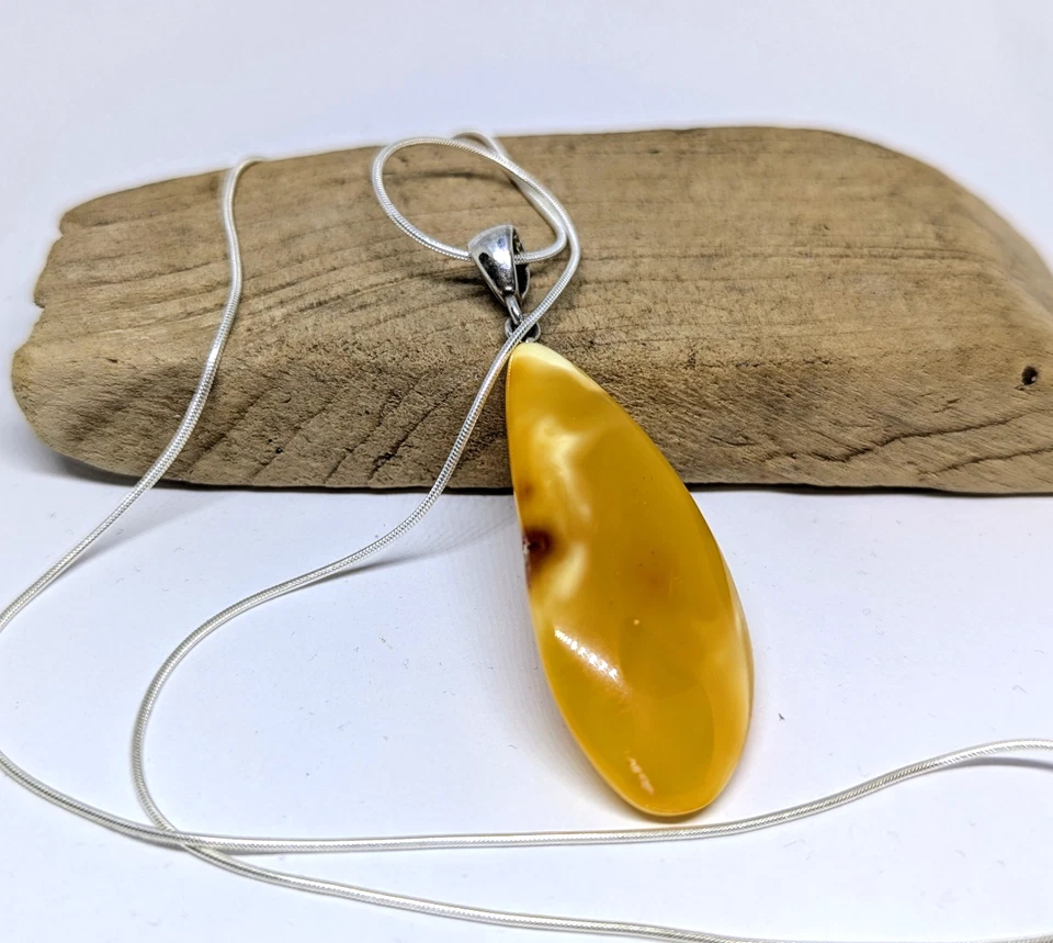 Ciondolo pietra ambra butterscotch naturale goccia pera argento sterling... - Immagine 2 di 4