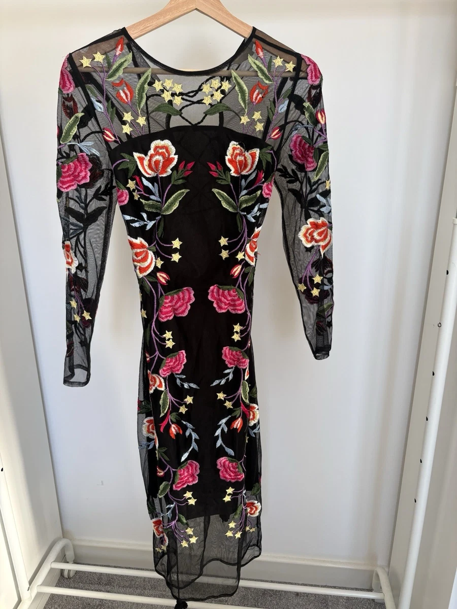 asos sheer embroidered dress Elora Sheer Blue Floral Maxi Dress – RESAMON main image 0