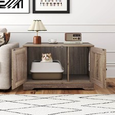 Cat Litter Box Enclosure Furniture w/Double Doors Divider Side Entry for Cats