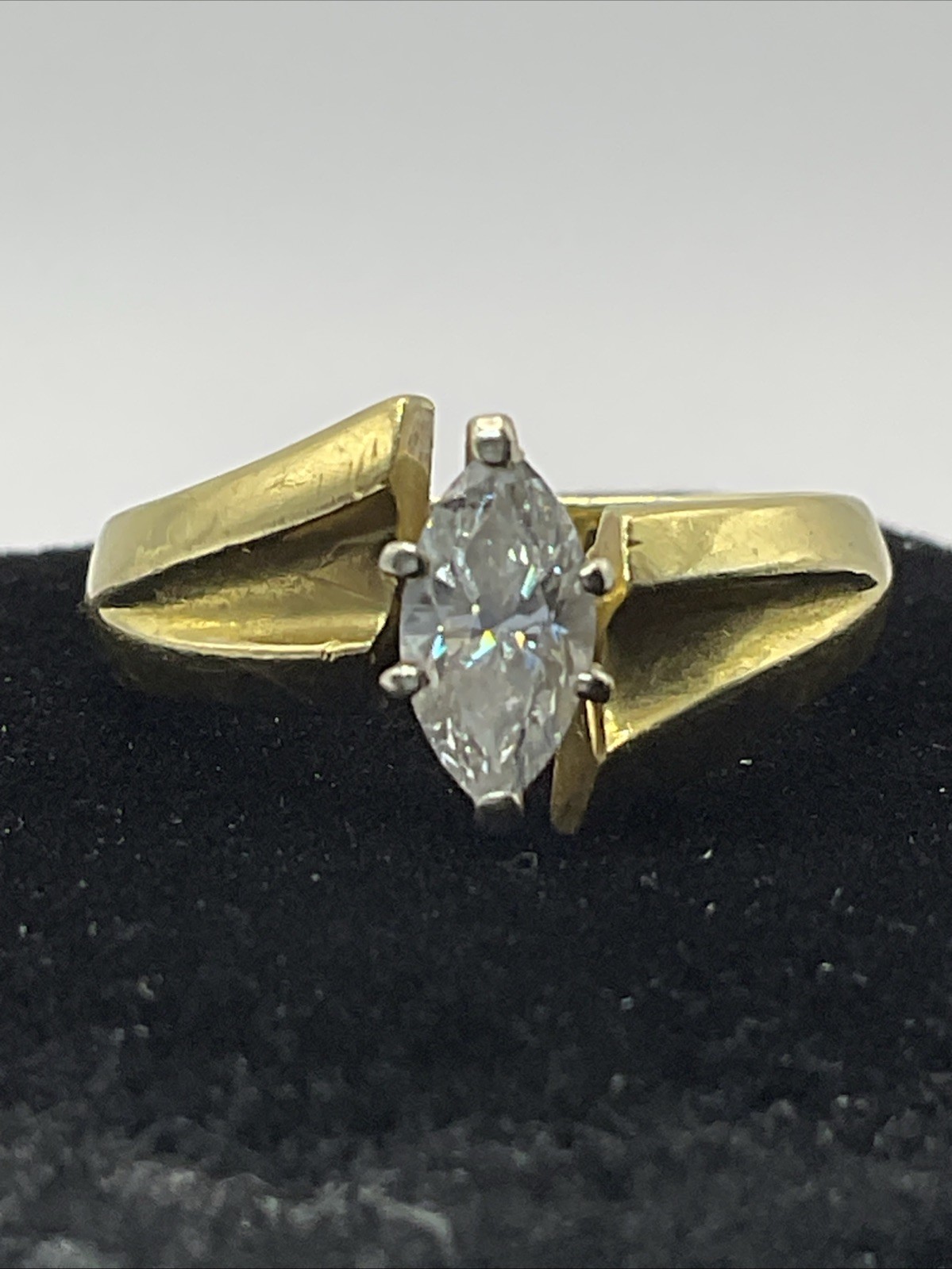 ELEGANT Solid 17K Two Tone Gold Solitaire Marquis… - image 17