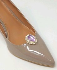 Metal Shoe Clip with Rhinestone, Color Purple/Gold, Teardrop Shape