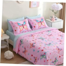 Girls Butterfly Comforter Set Size 7 Piece Bed in A Bag Full Pink Butterfly