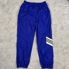 VTG Adidas Nylon Track Pants Blue 3 Stripes Logo Joggers Men s XL Retro Y2K Zip