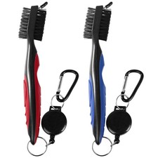 2 Pack Golf Club Brush Groove Cleaner Tools with Retractable Zip-line Aluminu...